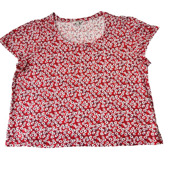 Lucky Brand Tee T Shirt Womens XXL Red Floral Short Sleeve Plus Casual - Picture 1 of 7